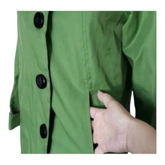 Gallery Petite Green Big Button-Front Jacket Size Small P Mid Length Women Lined - Picture 5 of 11
